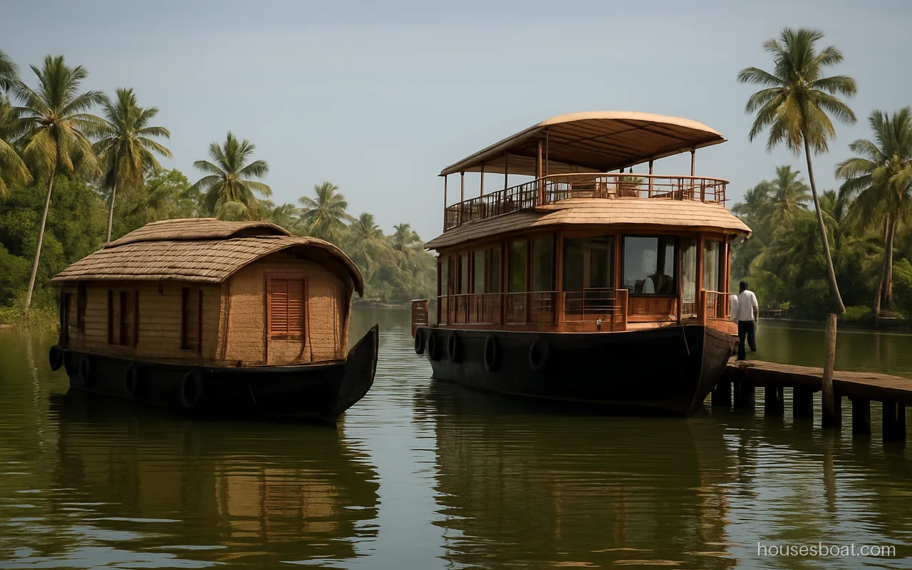 Deluxe and premium houseboats side by side in Alleppey showing why the price differs